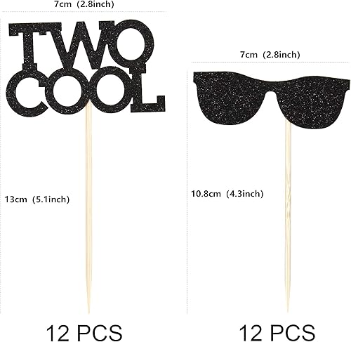 Miniatura 2 de Ercadio Paquete de 24 copas geniales para cupcakes con purpurina negra para 2 cumpleaños, baby shower, niños, decoración de pasteles para fiesta de