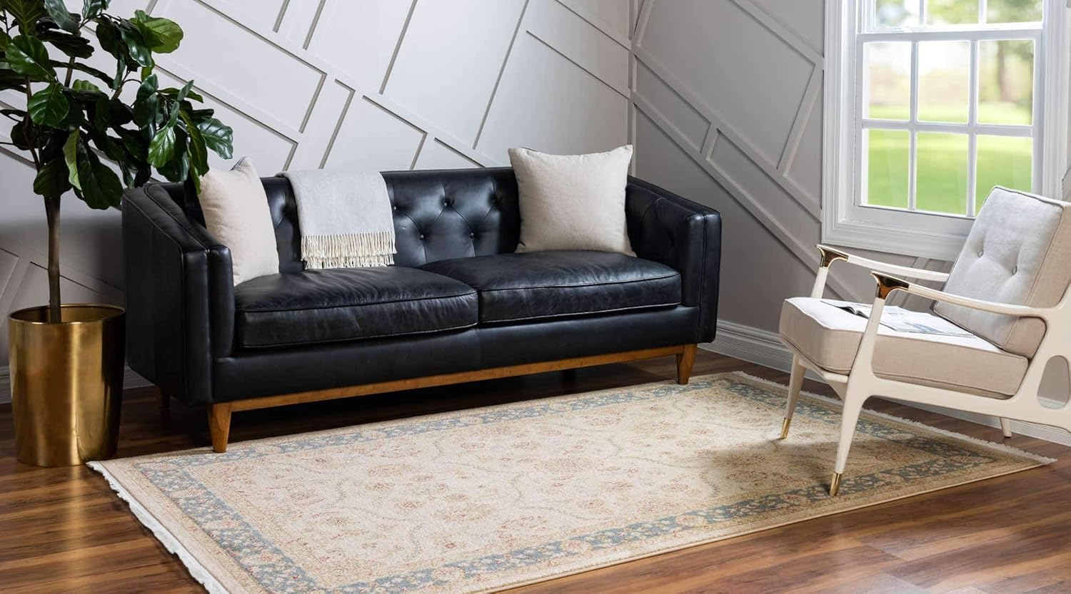 Unique Loom Edinburgh Collection Classic Oriental Traditional French Floral Country Inspired Design Area Rug (3' 3 x 5' 3 Rectangular, Beige/ Light Blue)