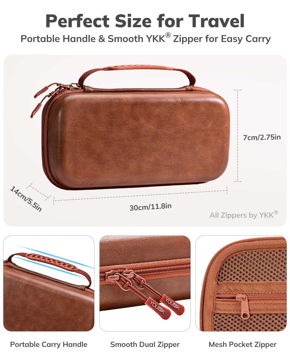 Younik Switch 2 Case, Hard EVA Shell PU Leather Switch 2 Carrying Case for NS2, Built-in Tracker Slot, 19 Game Card & 2 SD Slots, Zipper Mesh Pocket, Travel Storage Bag with Carrying Strap (Brown)