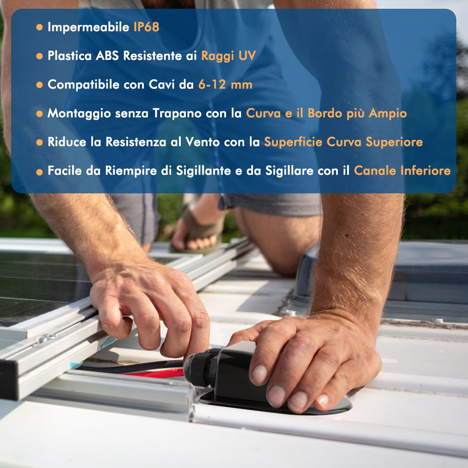 Restmo Passacavo Solare Impermeabile IP68 ABS Doppia Entrata per Camper Roulotte Barche Nero