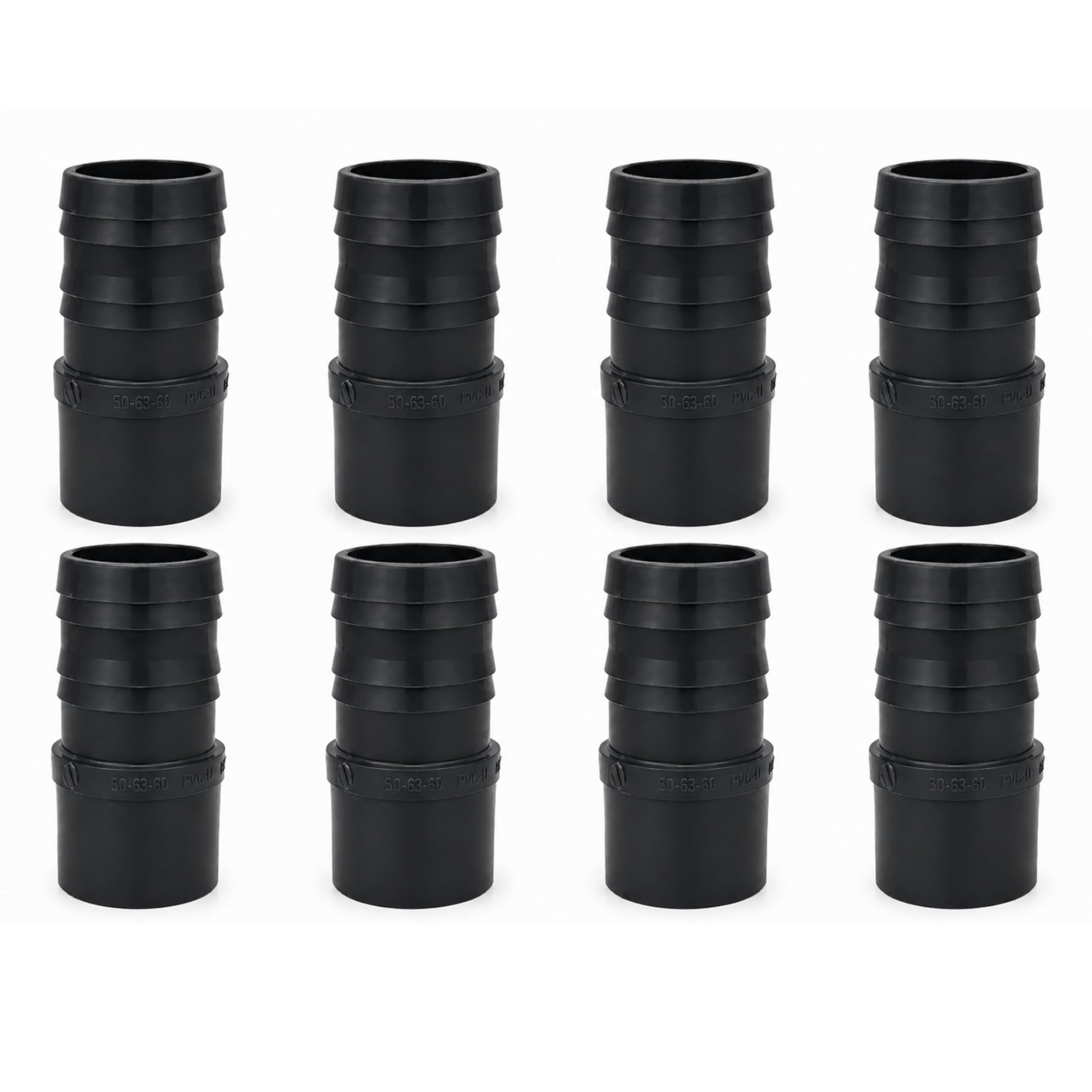 HAF 8X PVC Druckschlauchtülle mit 63mm x 63mm | Schlauchtülle x Klebestutzen | Schlauchverbinder aus grauem PVC-U | PN16 für Poolfitting, Pool, Schwimmbad, Poolverrohrung, Druckleitung