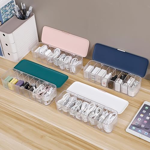 Miniatura 8 de Tahaje Paquete de 4 cajas organizadoras de batería de plástico azul con tapa y lazos de alambre, estuche de almacenamiento para suministros de