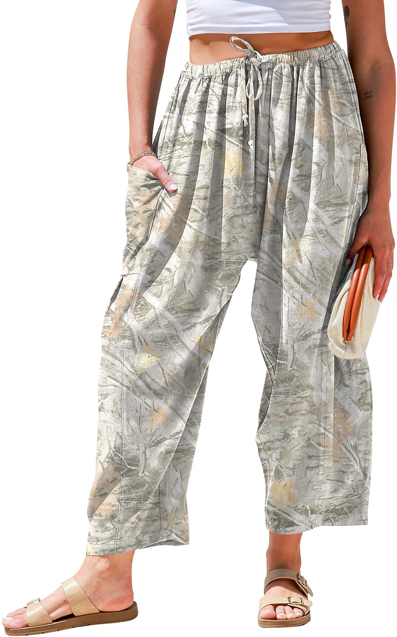 TARSE Womens Linen Wide Leg Pants Casual Loose Drawstring Summer 2025 Beach Travel Vacation Palazzo Harem Pants with Pockets