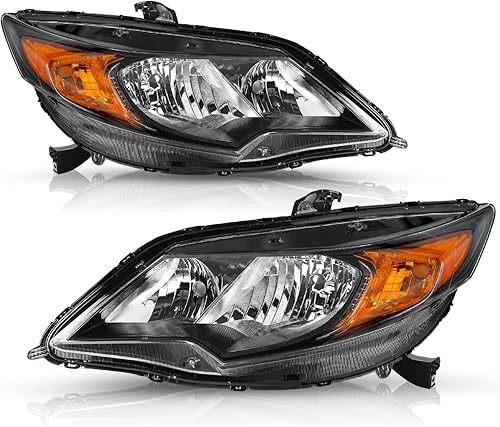 Miniatura 2 de Reemplazo del conjunto de faros delanteros para Honda Civic 2014-2015 de 2 puertas Coupé, carcasa negra, reflector ámbar (L+R)
