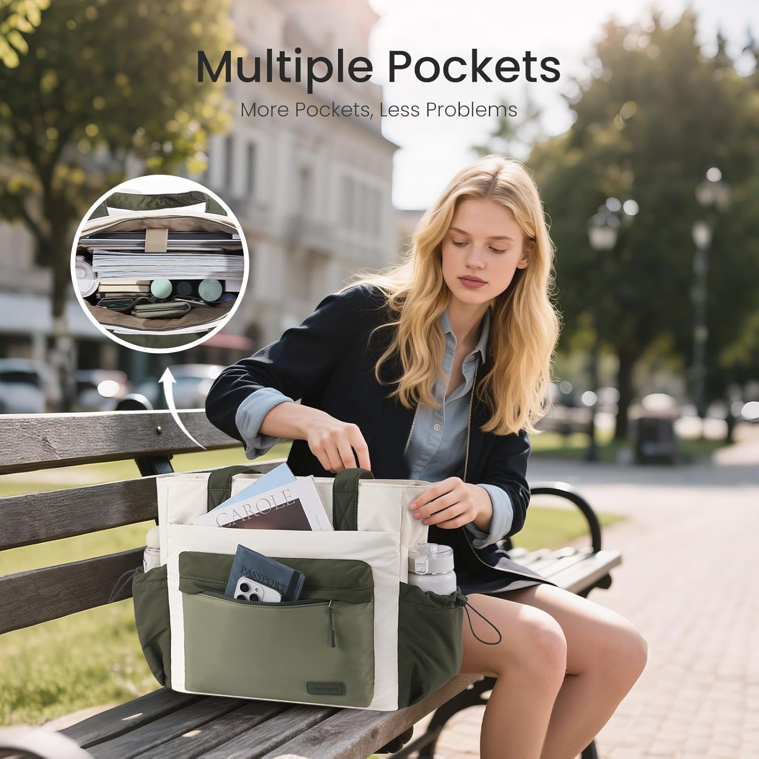 LOVEVOOK Tote Bag for Women, Puffer Work Tote with Zipper, Compartments, Travel Handbag for Nurse, Teacher, Daily Use, Gym - Image 4