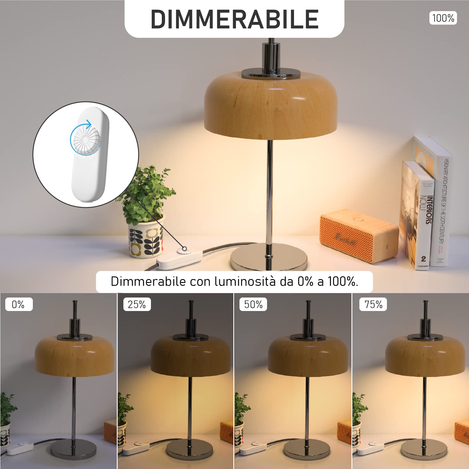Bonlux Regolatore Dimmer per 220-240V LED Dimmerabile All'infinito da 3-100 Watt Lampade LED Lampadina Incandescenza Dimmerabile Interruttore Dimmer Rotativo Nessun rumore Bianco 1 Pezzi
