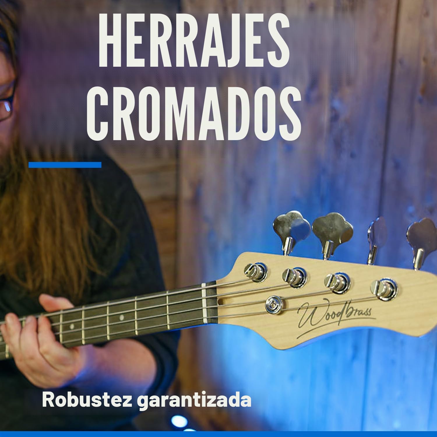 Bajo eléctrico Woodbrass PB100 negro - Guitarra baja versátil ideal para principiantes - Cuerpo forma PB Fresno Toque arce - Estilo rock, pop, funk, blues, duros, jazz