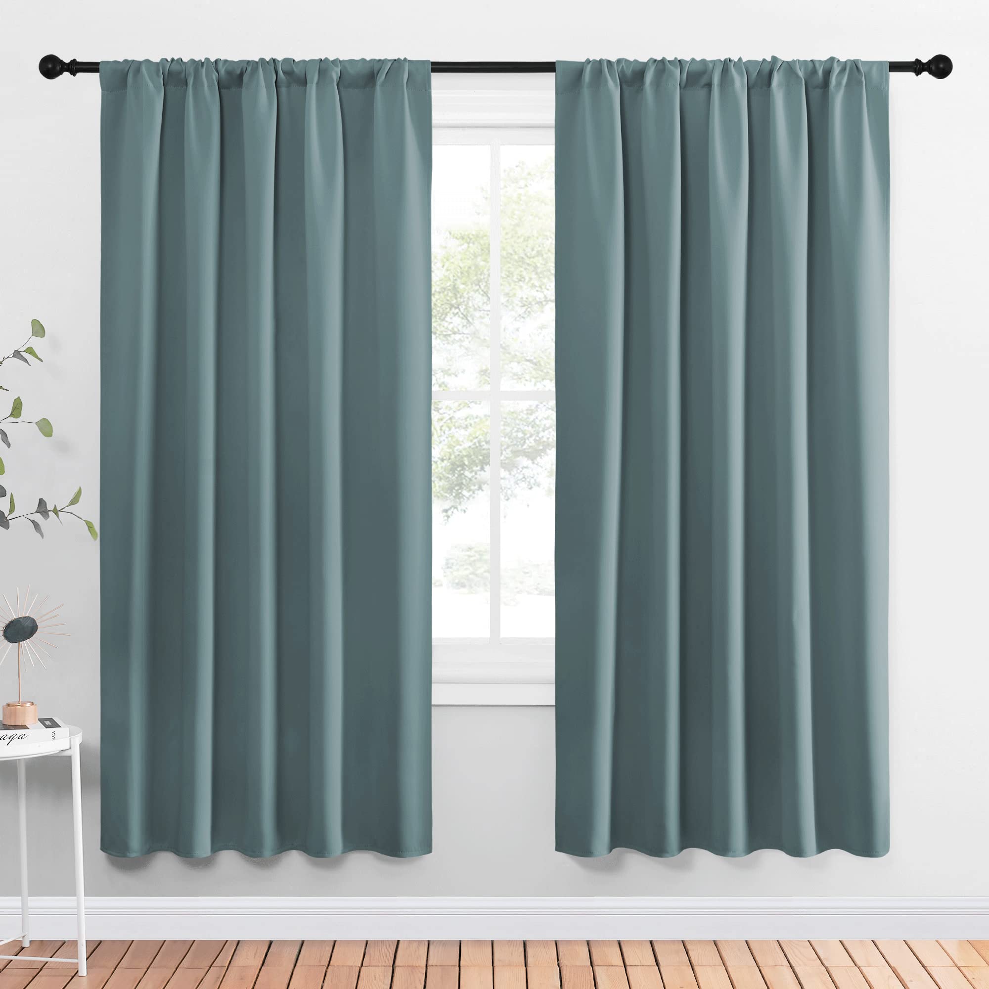NICETOWN Greyish Blue Blackout Curtains Panels for Window, Thermal Insulated Rod Pocket Blackout Drapes/Draperies for Living Room (2 Panels, W52 x L72