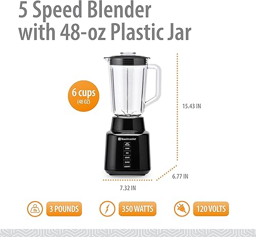 Miniatura 2 de Toastmaster Batidora de 350 vatios con tarro de 48 oz sin BPA, negro, TM-600BL