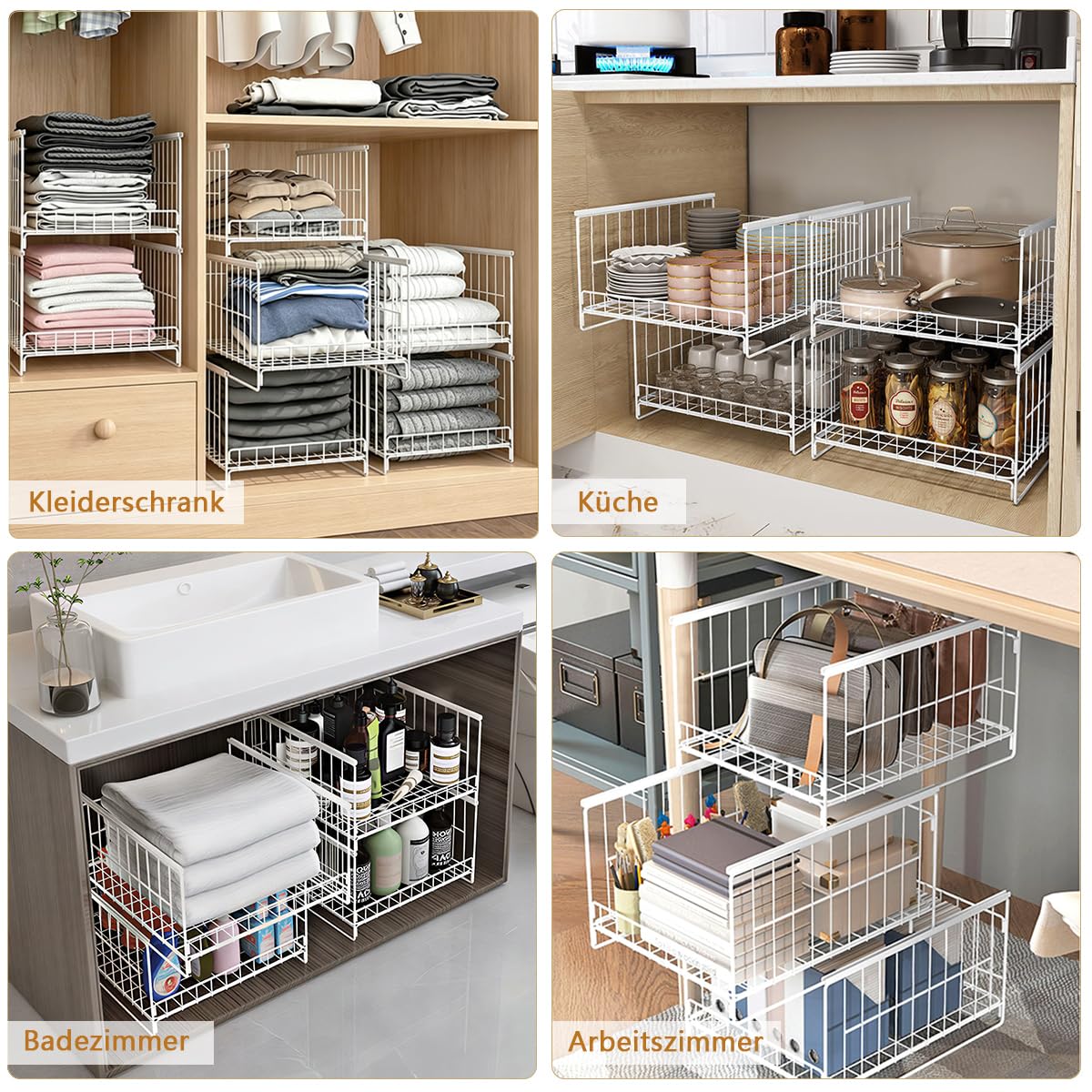 3 pezzi Contenitore impilabile per guardaroba, organizzatore per guardaroba, cestini per cassetti, sistema di organizzazione per cassetti, armadio pieghevole per casa e cucina Bianco