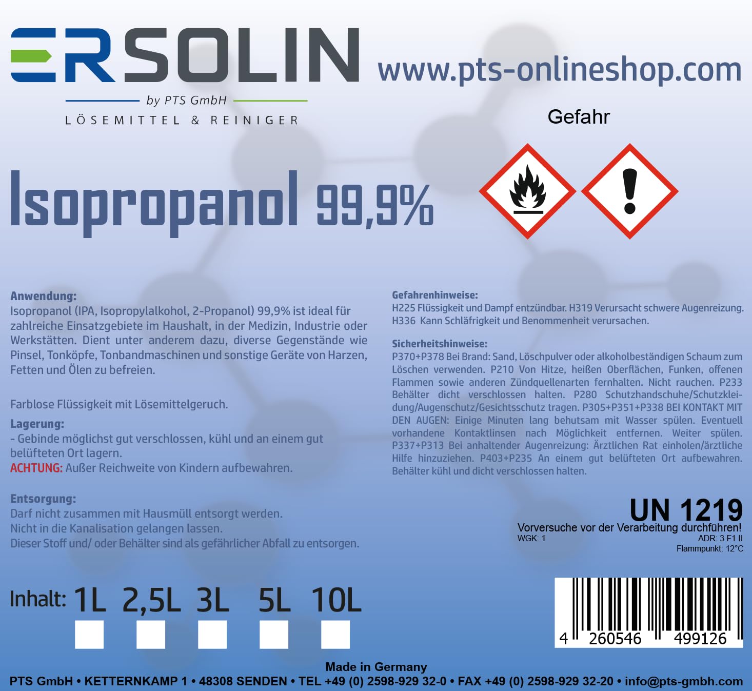 Isopropanol 99,9% 2x5 Liter IPA Entfetter Reiniger erhältlich in 1L 2.5L 3L 10L