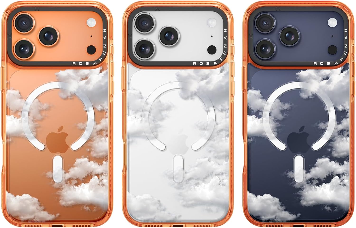 Rosarnnah for iPhone 17 Pro Max Case Cute - Compatible with Magsafe - Military-Grade 6.6 ft Drop Protection Shockproof Phone Case - Clouds Design (6.9') Cosmic Orange