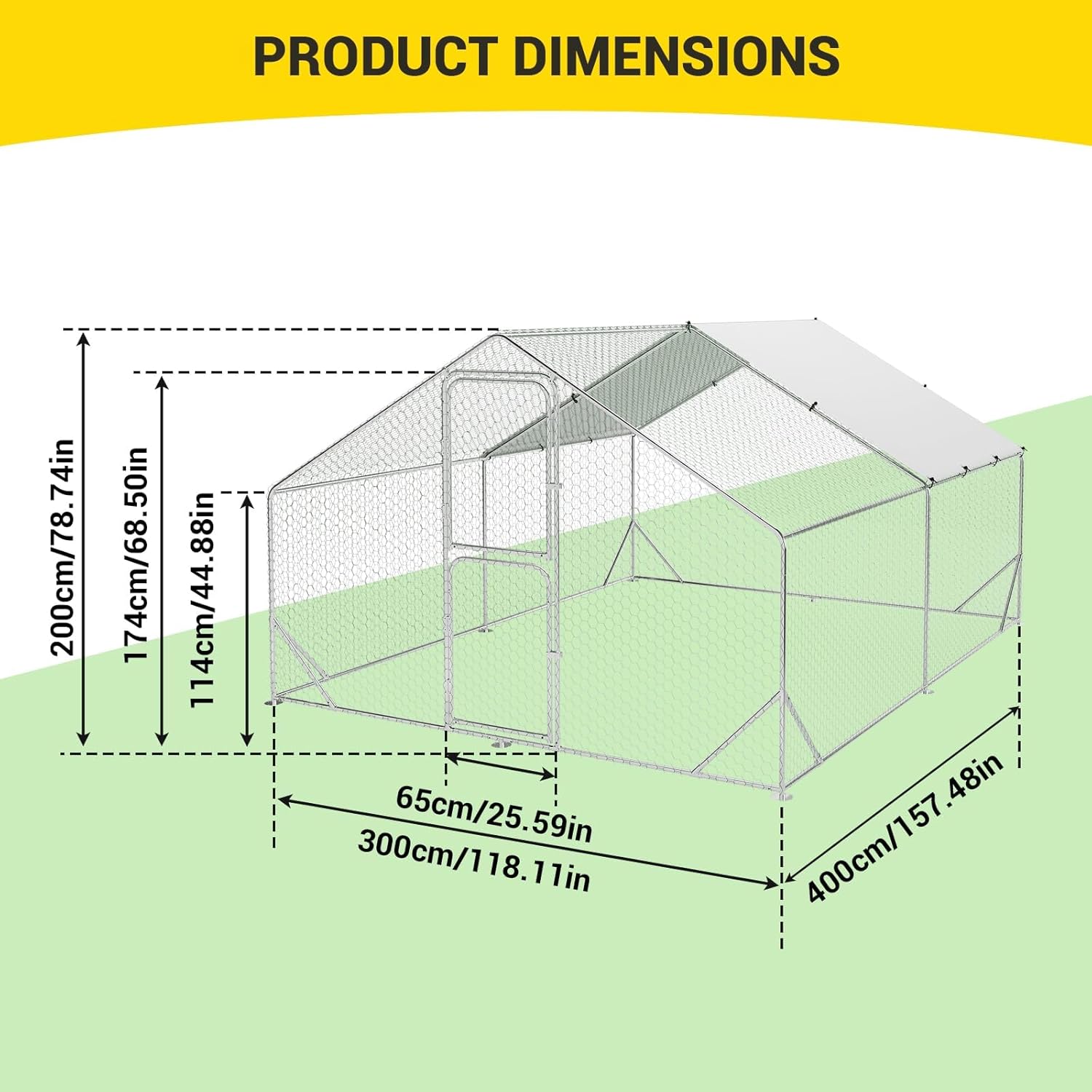 Diagram illustrating the dimensions of the Garvee chicken coop.