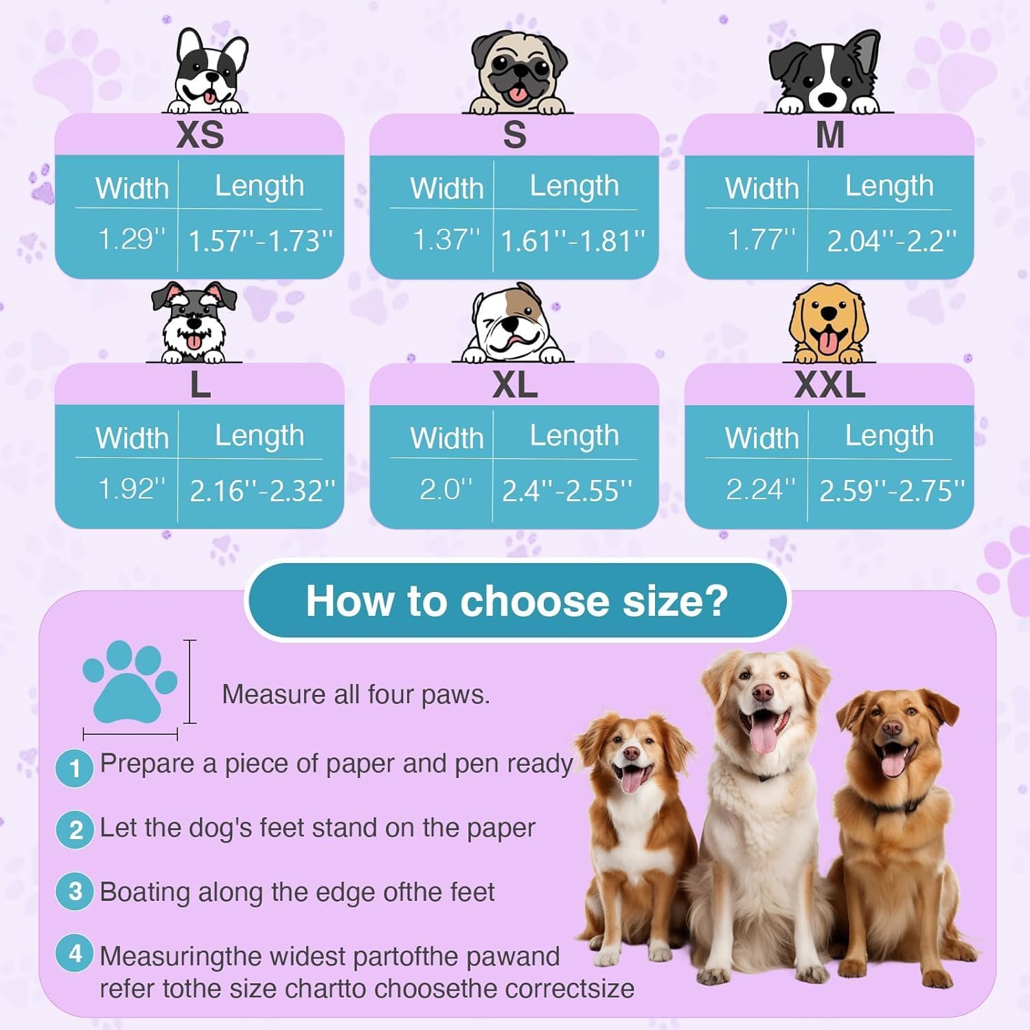 Dog Shoes for Hot Pavement and Snow – Waterproof, Non-Slip, Breathable Booties with Adjustable Straps for Small, Medium & Large Dogs (Purple, S)