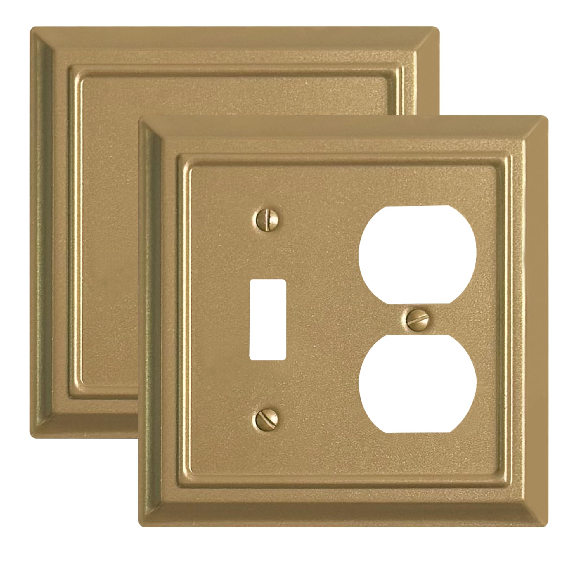 Kisrvopn Metal Electrical Outlet Covers, Light Switch Cover Wall Plates, Mid Size Thicker Decorative Switch Plates,Receptacle Wall Plate of Modern Styles (Vintage Gold, 2 Gang Toggle/Duplex 2 Pack)