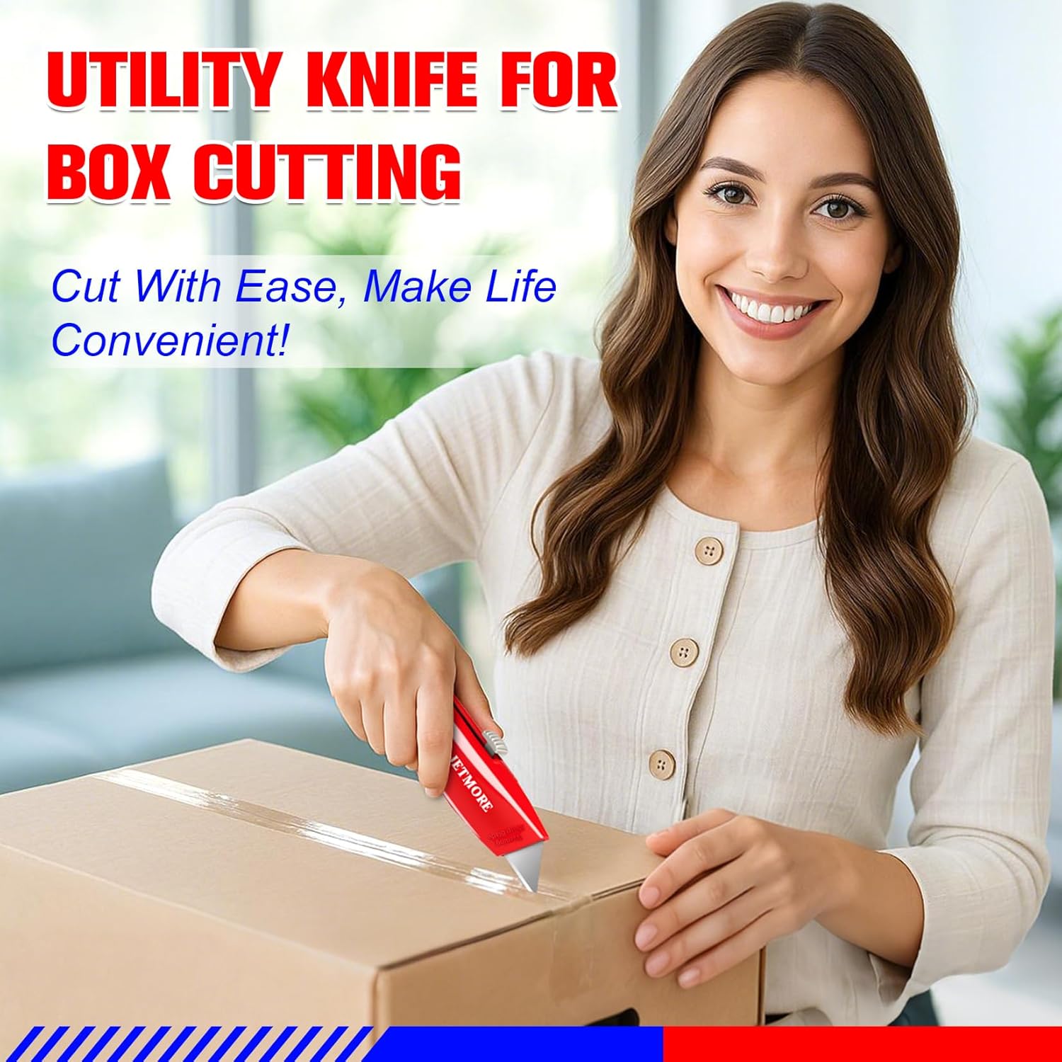 JETMORE 2 Pack Box Cutter Retractable, Utility Knife with 10 Extra Blades, Heavy Duty Box Cutters, All Metal Razor Knife Box Opener, Box Knife for Cardboard, Boxes, Cartons, Drywall, Package Opener