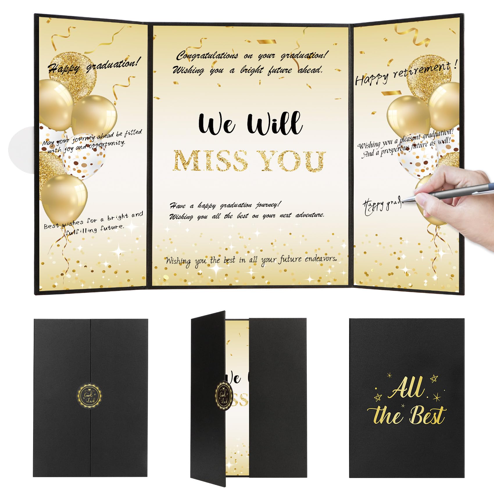 Farewell Guest Book Alternative Black Gold Farewell Party Decorations Retirement Party Decorations Farewell Gifts for Coworkers Friends We Will Miss You Signature Board Going Away Gift for Men Women