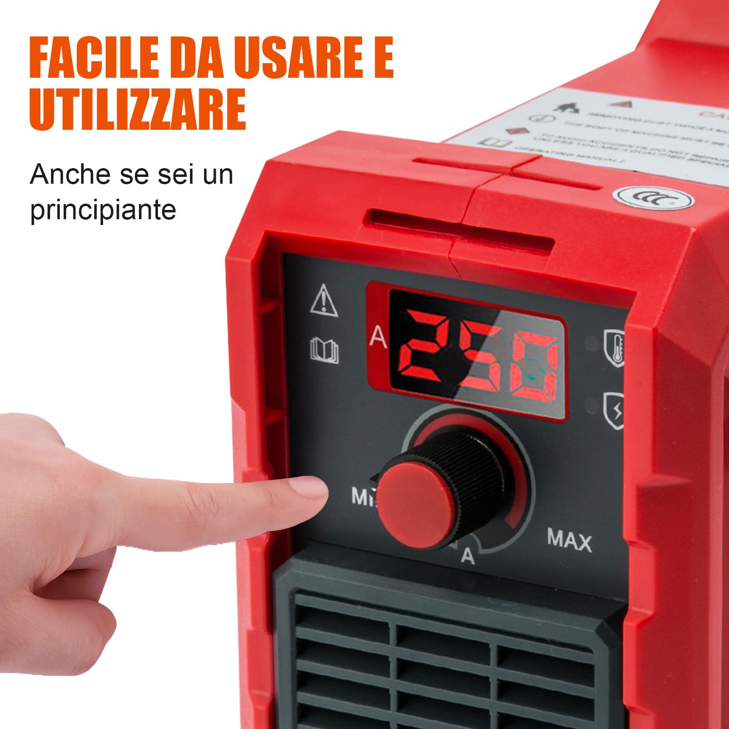 VOBOR Mini Saldatrice Inverter, 250A IGBT DC Saldatrice Elettrodo con Display LED, Antiaderente, Portatile Saldatura a Elettrodo, MMA 250