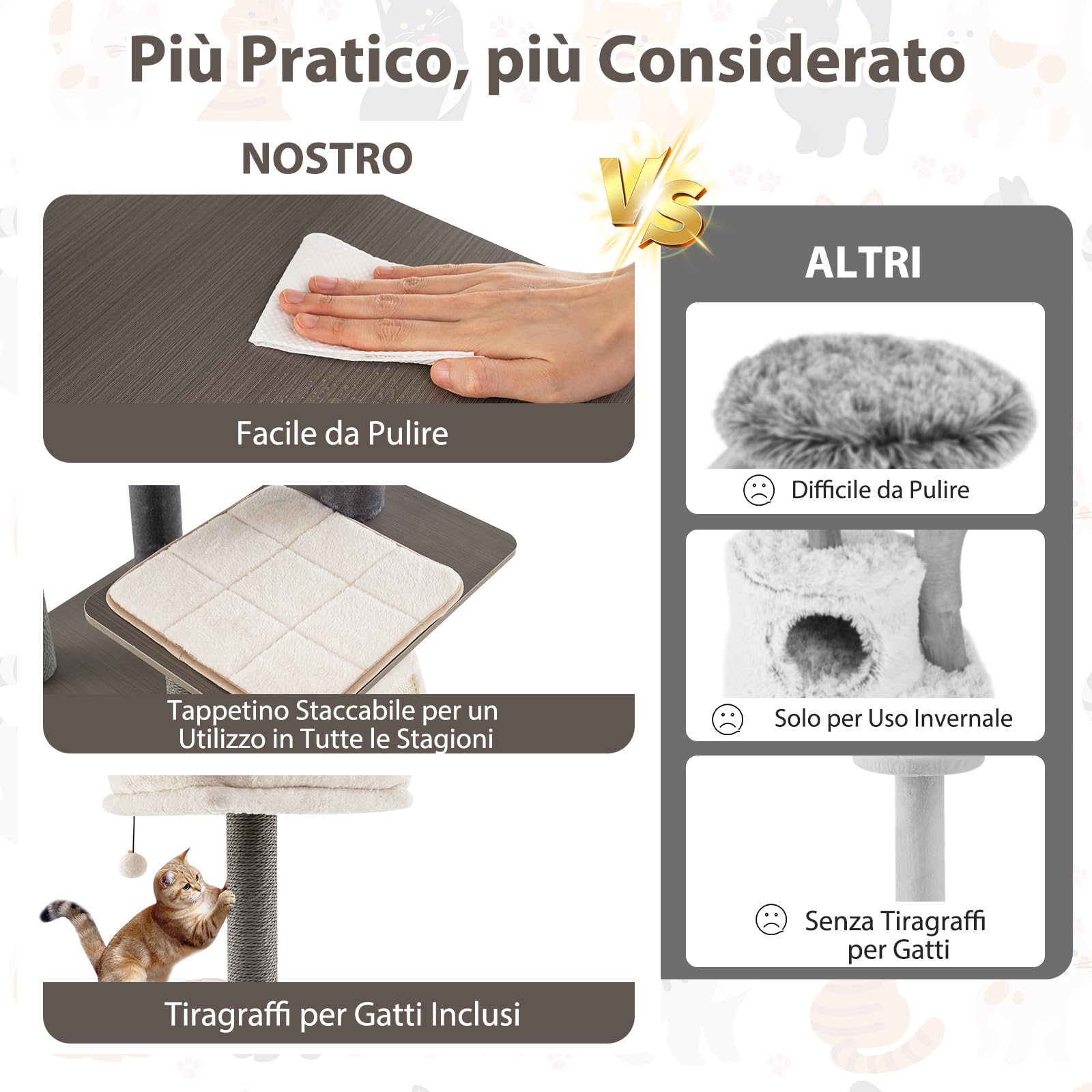 COSTWAY Albero per Gatti a 6 Livelli, Torre per Gatti Alta 171 cm con Cuscino, Condominio, Tappetini Staccabili e Pannello in Sisal, Albero Tiragraffi in Legno con Palla Pompom Appesa