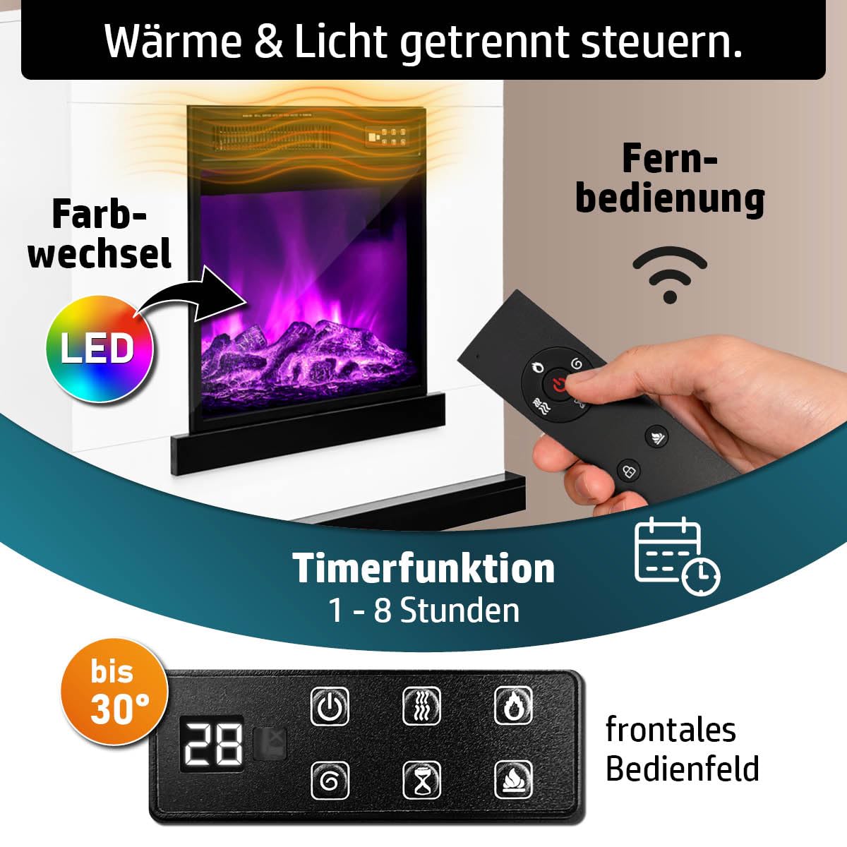 Elektrokamin | 2 Heizstufen | 900W - 2000W | viele Modelle | LED - 3D Flammeneffekt mit Farbwechsel | inkl. Fernbedienung Timer & Thermostat | Überhitzungsschutz | Flair