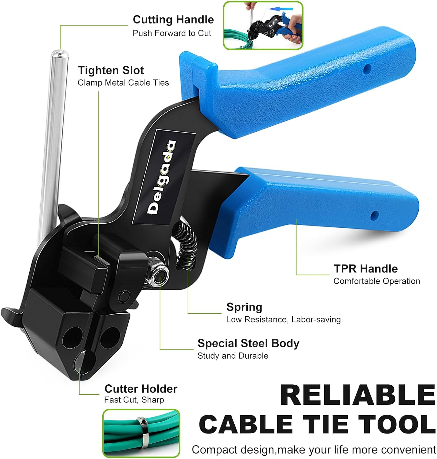 Delgada Metal Zip Tie Tool with 100PCS Stainless Steel Zip Ties Heavy Duty Cable Tie Wrap Gun for Tightening and Cutting Outdoor Chain Link Fence Exhaust Pipe