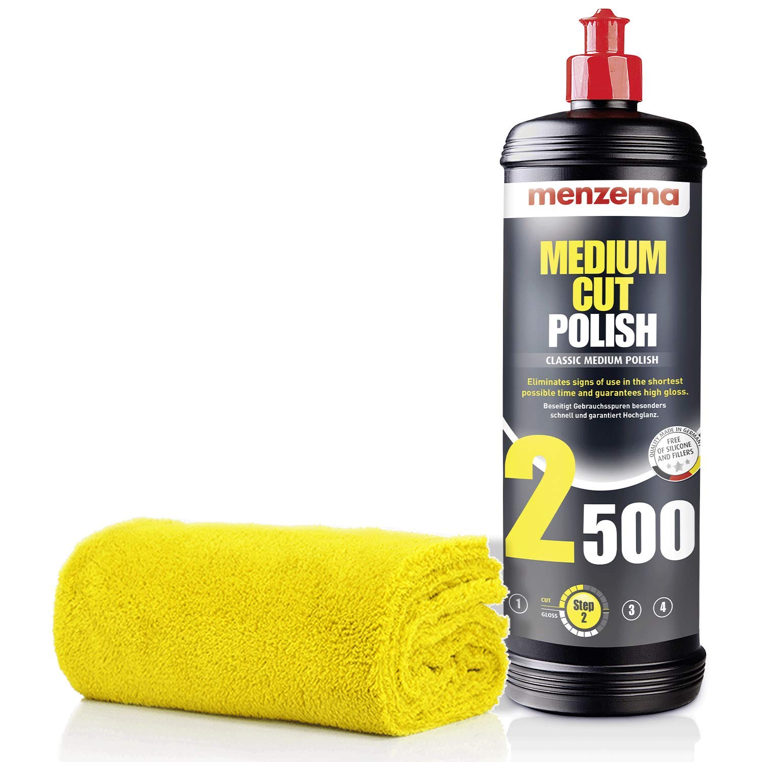 detailmateCar Care Set – Car Polishing Set: Menzerna Polish Heavy Cut, Medium Cut, Finish, Carnauba/Polymer Wax + Microfibre Car Polishing Cloth for Polishing Varnish (2500 Medium Cut)