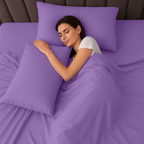 Miniatura 4 de LDC - Juego de sábanas de microfibra cepillada de 6 piezas con bolsillos de 16 pulgadas de profundidad, fundas de almohada bordadas y lisas, sábanas