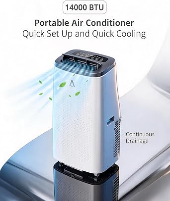 14,000 BTU Portable Air Conditioners, Portable AC Unit, 400m3/h Cooling for 750 Sq. Ft, 4-in-1 AC Unit with Dehumidifier & Fan, Remote Control, Quiet Sleep Mode, Energy Efficient for Home Office
