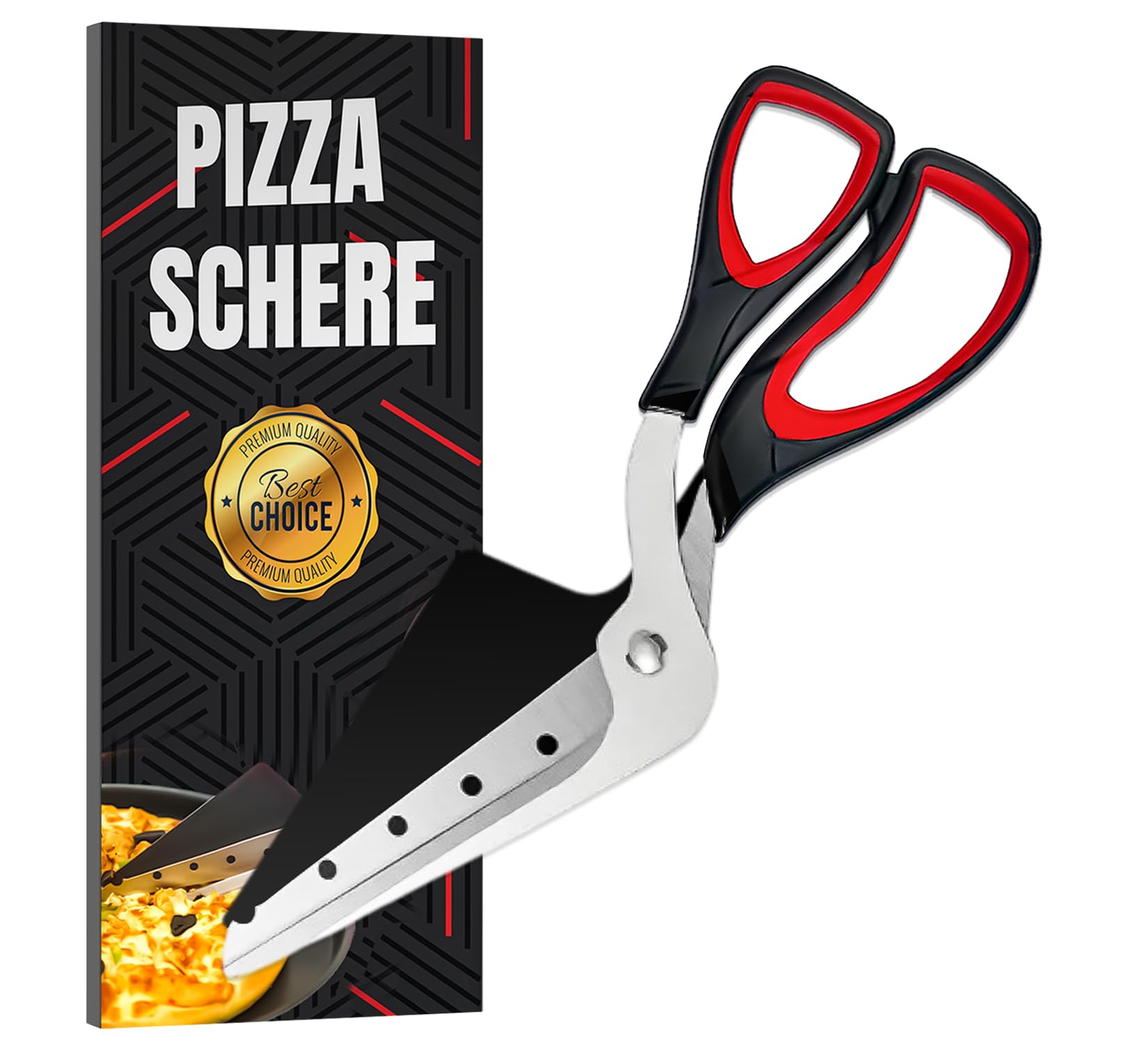 Sharp Pizza Scissors Cutter with Food Grade Safe Blades. Better Than Pizza Roller. Professional Pizza Scissors UK to Cut Pizza Like a Pro Without Removing Topping 27 cm Red and Black