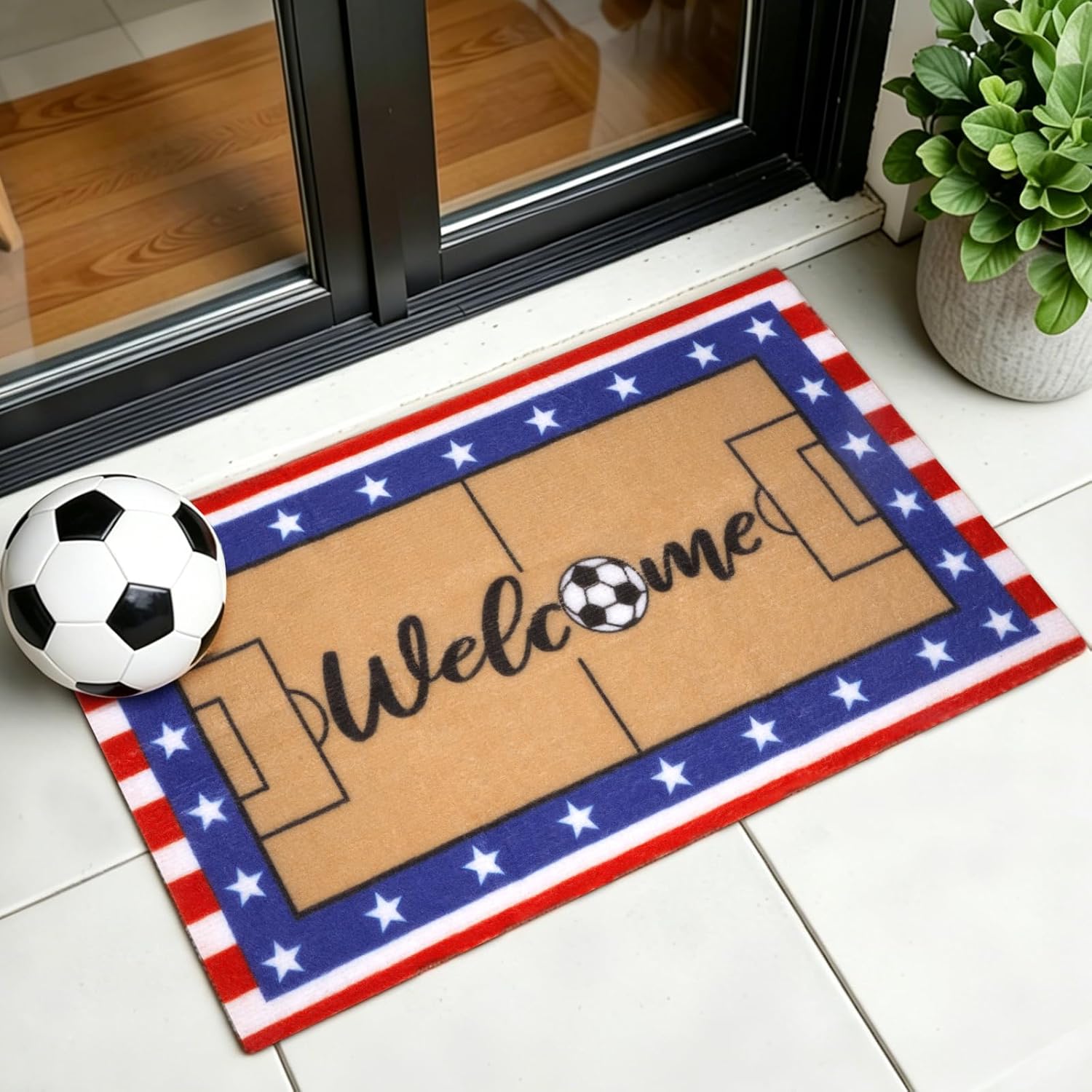 Bekrgwiy Coir Door Mat - Flag Soccer Doormat,Non-Slip Welcome Mat for Outdoor & Indoor Front Door Door Entrance Porch Entry,Coir Front Door Mat for Decor,16.9 x 29.3in