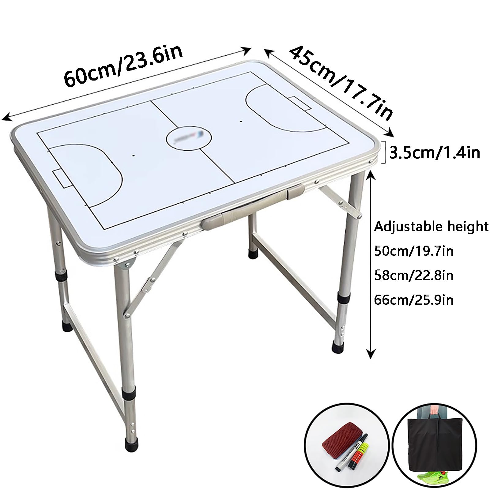 Lavagnetta Tattica Calcio, Lavagna Magnetica Calcio, Design Pieghevole, Altezza Regolabile, con Maniglia, Adatta per l'allenamento