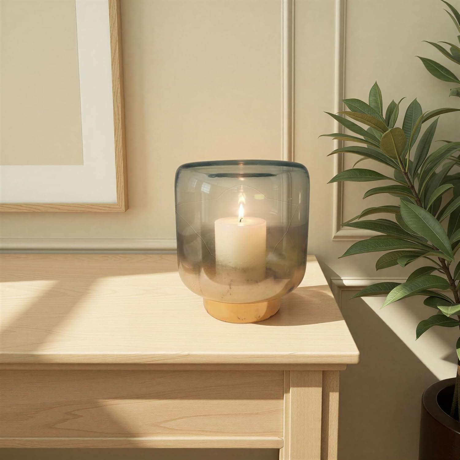 Creative Co-Op Tall Mercury Glass Hurricane Candle Holder, Gold