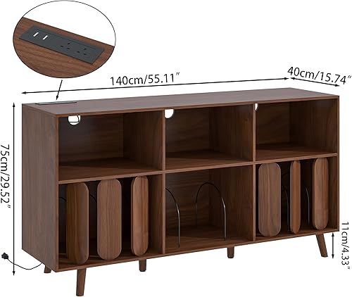 Vista 7 de Soporte grande para tocadiscos, soporte de almacenamiento de discos de vinilo, mesa de tocadiscos con toma de corriente, soporte para almacenamiento