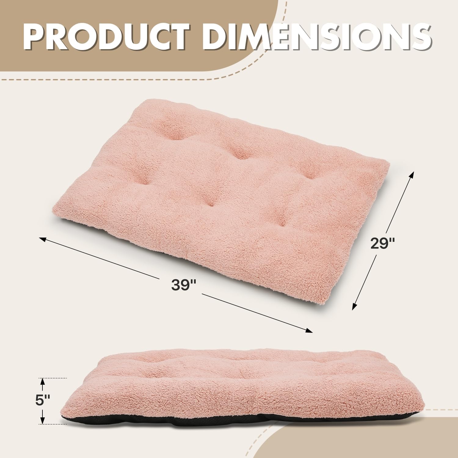Athena Collection Dog Bed Large Size Dog, 39 Inches Washable Dog Crate Bed for Large Dogs Cats Pets, Faux Fir Calming Crate Pad Warming Cozy Soft, Pink