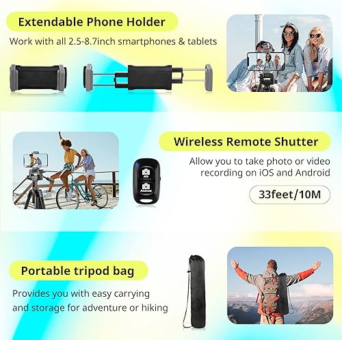 Miniatura 5 de Sensyne Soporte de trípode para cámara de 64 pulgadas, trípode versátil para teléfono y iPad con control remoto inalámbrico y soporte de teléfono 2