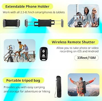 Sensyne 64 Camera Tripod Stand, Versatile Phone & iPad Tripod with Wireless Remote and 2-in-1 Phone Holder for Selfie/Video Recording/Photo/Live Stream/Vlog