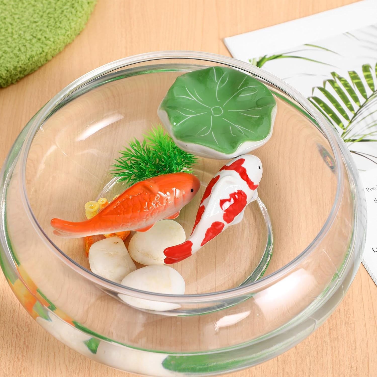 Lot De 2 Poissons Koï Flottants en Céramique - Décoration pour Bassin, Fontaine et Jardin