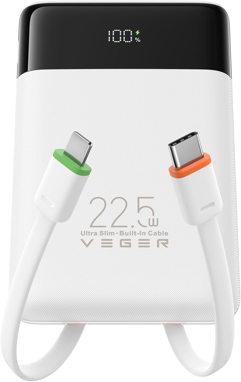 VEGER Portable Charger, Ultra-Slim Power Bank 22.5W Fast Charging with Built-in Cables, Small Travel Essentials Powerbank, 10000mAh USB C Battery Pack for iPhone 17 16, Samsung S25 S24, Google (White)