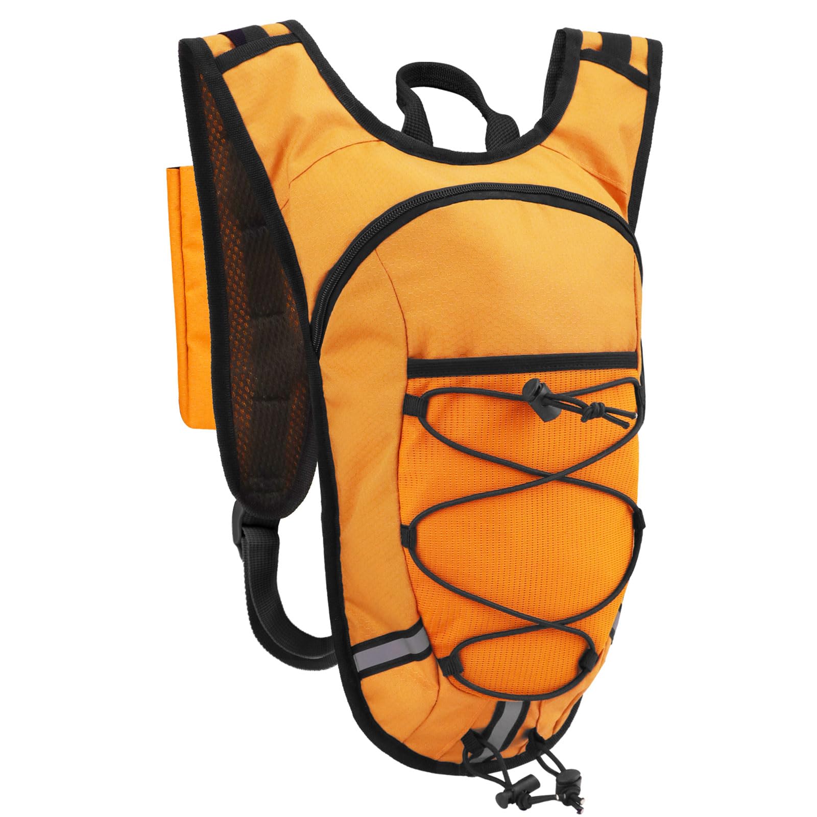 Lightweight Hydration Pack (Orange) - 2L PEVA Water Bladder, Anti-Theft Design & Reflective Strips for Cycling, Gym, Outdoor Adventures