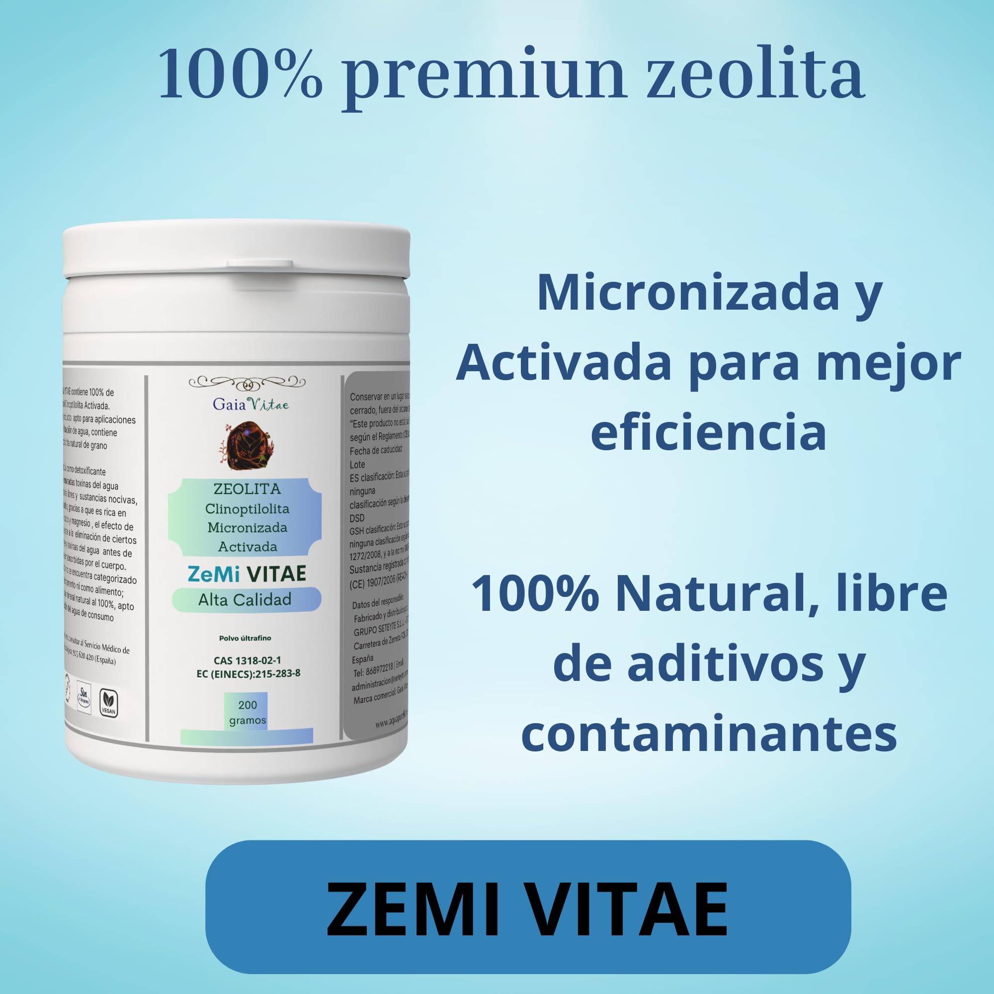 Gaia VITAE® Zéolite Clinoptilolite micronisée activée - Poudre ultra-fine < 20 µm - 100% naturelle - Haute pureté - 200 g / 400 g