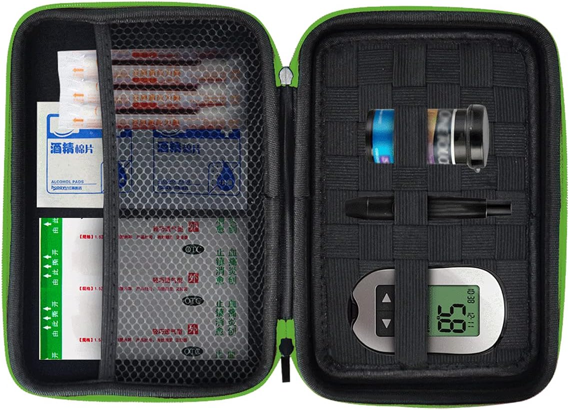 Eva Hard Sell Protective Bag Travel Organizer Case for Diabetic Supplies Testing Kit, Blood Glucose Monitoring Systems, Test Strips, Syringes, Insulin, Electronic Accessories, Nikon Camera (Green)