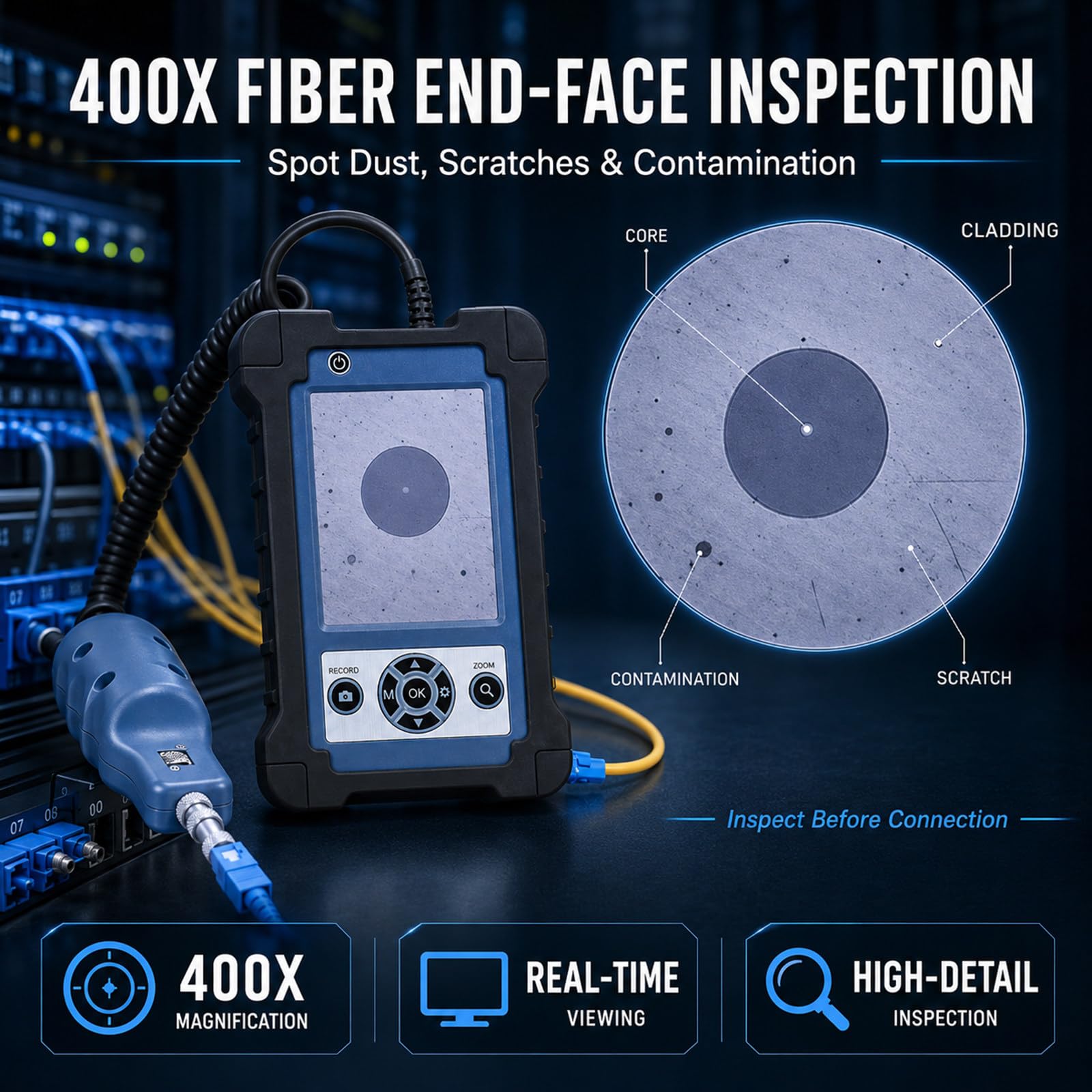 Microscopio estremità Fibra 400X con Kit da 6 puntali Inclusi