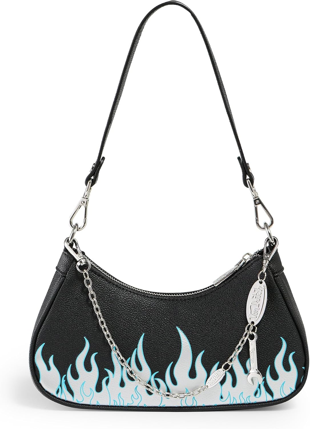 Von Dutch Purse Shoulder Bag, Women's Shoulder Handbags Logo Print and Gold or Silver Chain with Wrench Charm