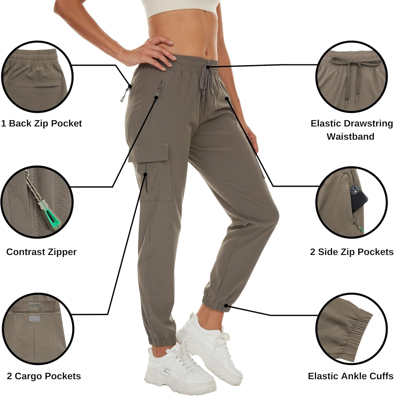 Arunlluta Hiking Pants Women Lightweight Cargo Pants Quick Dry Joggers for Women with Pockets Water-Resistant Travel Pants - Image 3