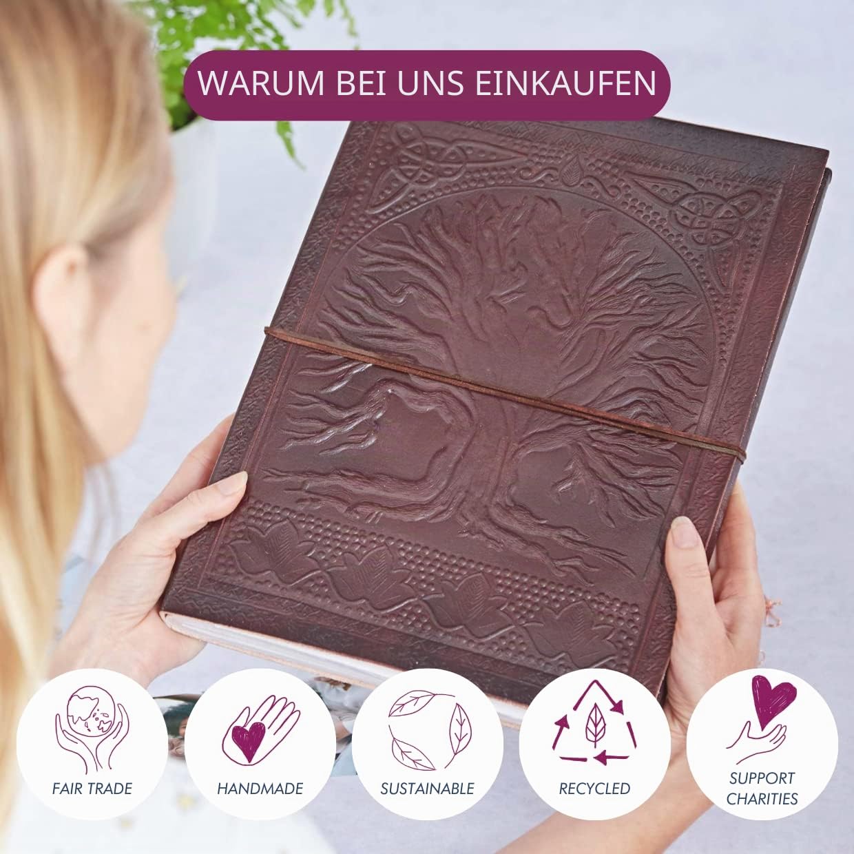 Paper High Extra Large Lebensbaum geprägtes Leder-Fotoalbum | passend für 240 6x4 oder 120 7x5 Fotos | 26 x 34 cm | Fair gehandelt & handgefertigt | Scrapbooking und Basteln