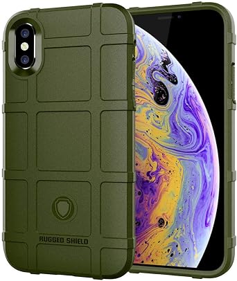 for iPhone Xs/X case, Rugged Shield Series TPU Thick Solid Armor Tactical Protective Cover Case for iPhone Xs/X 5.8 inches - Army Green