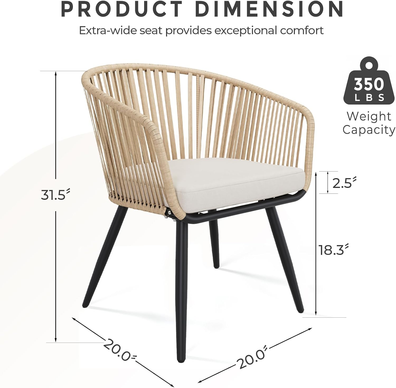 SWITTE Patio Dining Chairs Set of 2, Wicker Outdoor Dining Chairs with Thick Cushions, All-Weather Rattan Chairs for Indoor Balcony, Porch, Backyard, Garden, 350lbs Weight Capacity - Cream