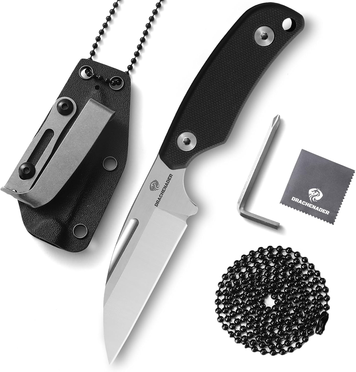5.79″ Neck Knife with Sheath and Necklace X-YTT, D2 Metal Sheepsfoot-Level Blade, Small Mounted Blade Knife with G10 Deal with