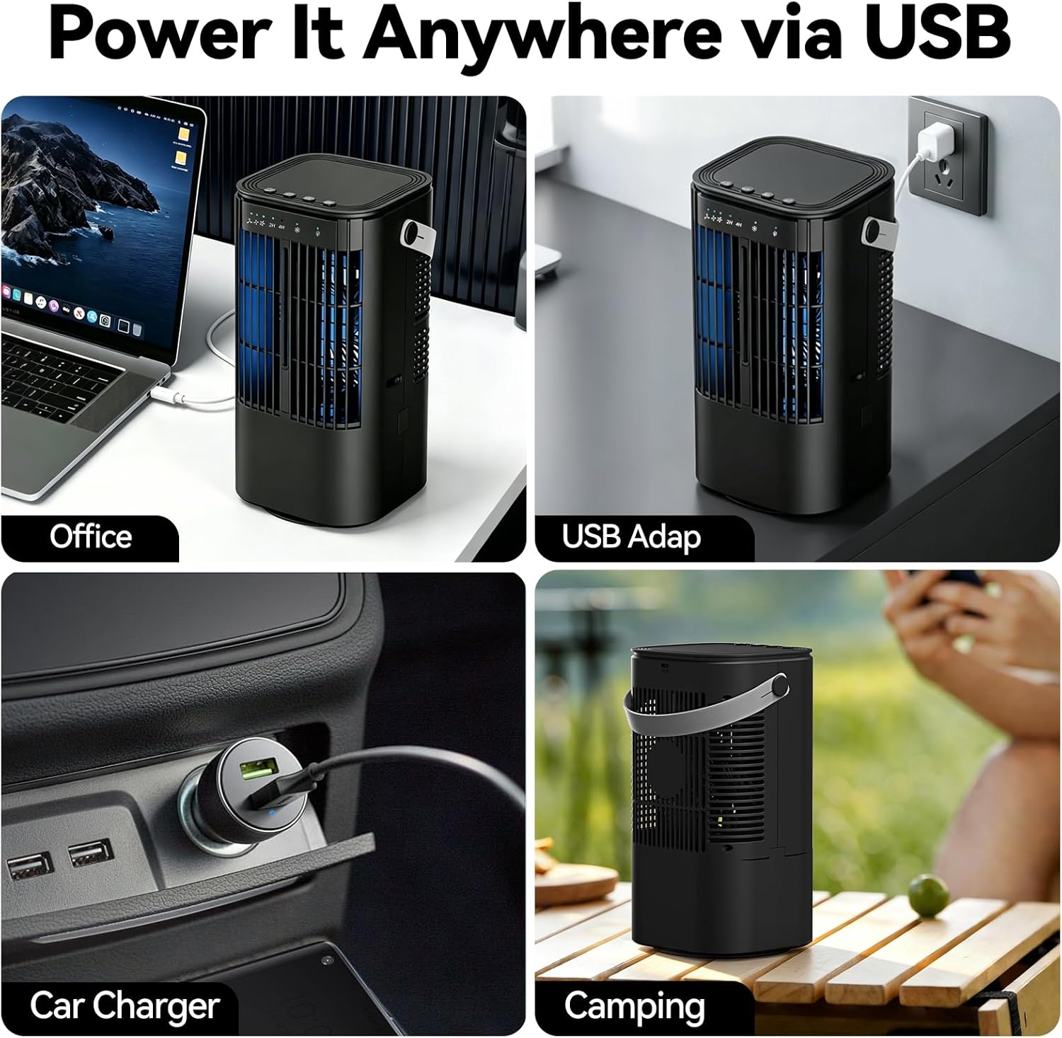 Portable Air Conditioners, 4-in-1 Mini Small Air Conditioner Evaporative Air Cooler Fan with 1000ml Water Tank, 3 Speeds & 7 LED Lights, Personal Mini AC with Timer for Bedroom, Desktop, Home, Office