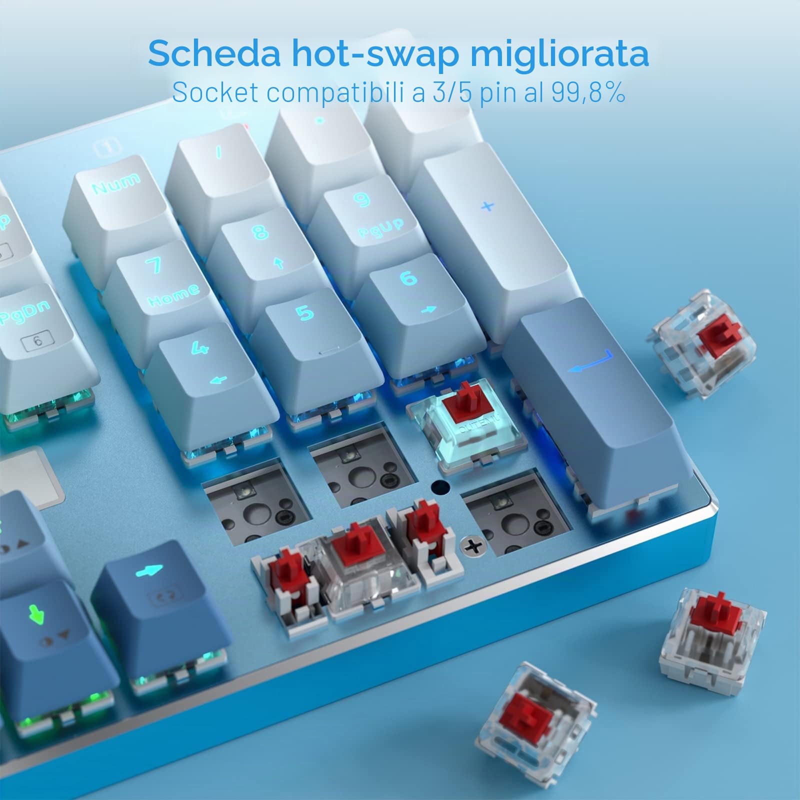 Redragon K556 SE Tastiera Meccanica Cablata Base Alluminio Blu US | Interruttore lineare silenzioso scambiabile, base alluminio, finitura blu sfumato, RGB, layout US